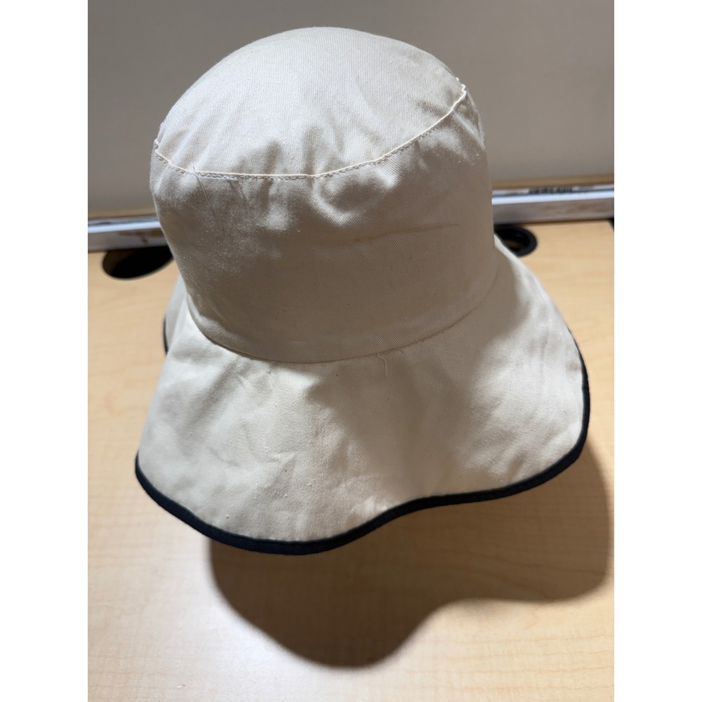 Cream Cotton Bucket Hat with Black Trim Lining Sun Hat
